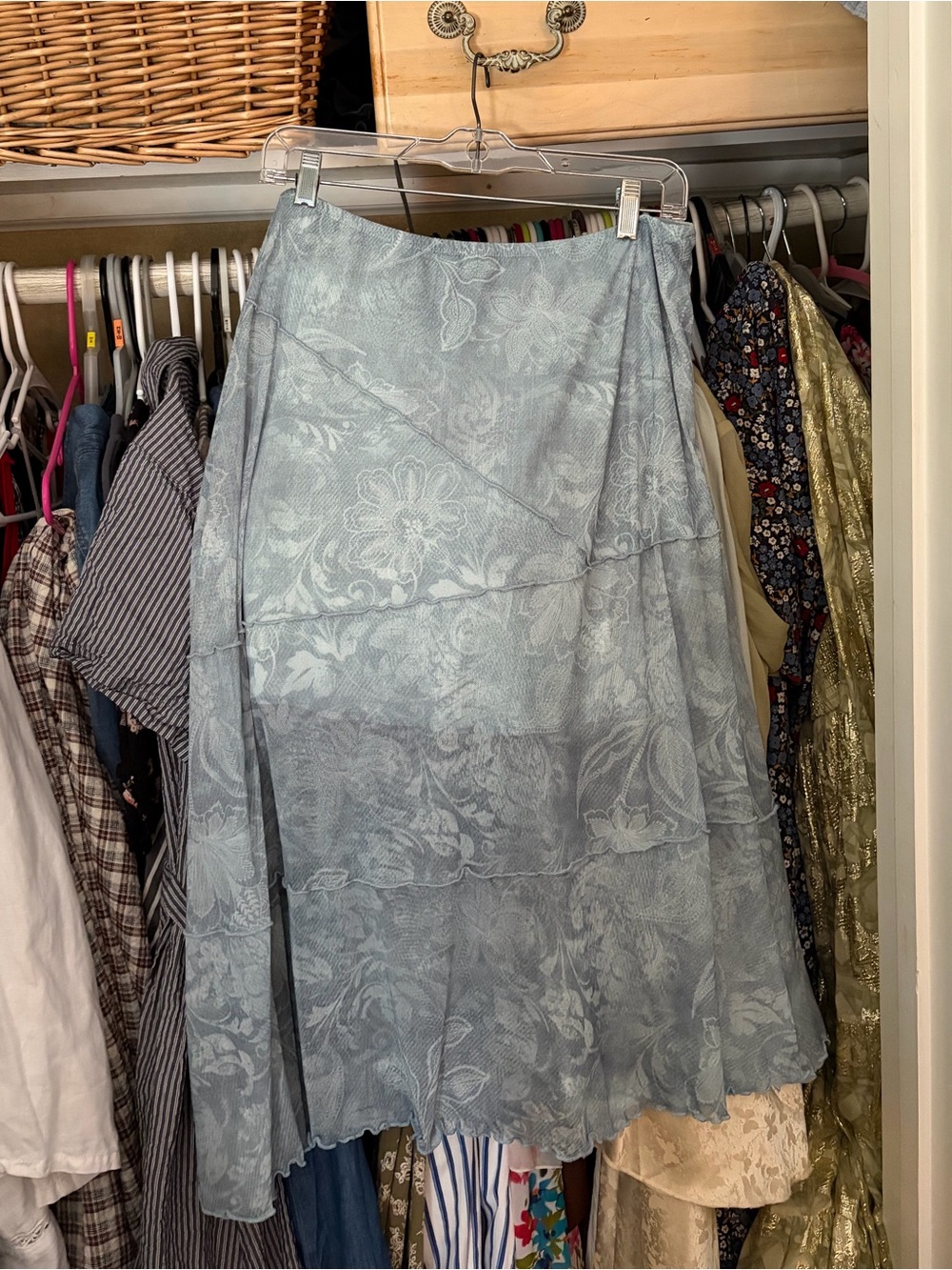 See You Monday Pale Blue Floral A-Line Midi Skirt